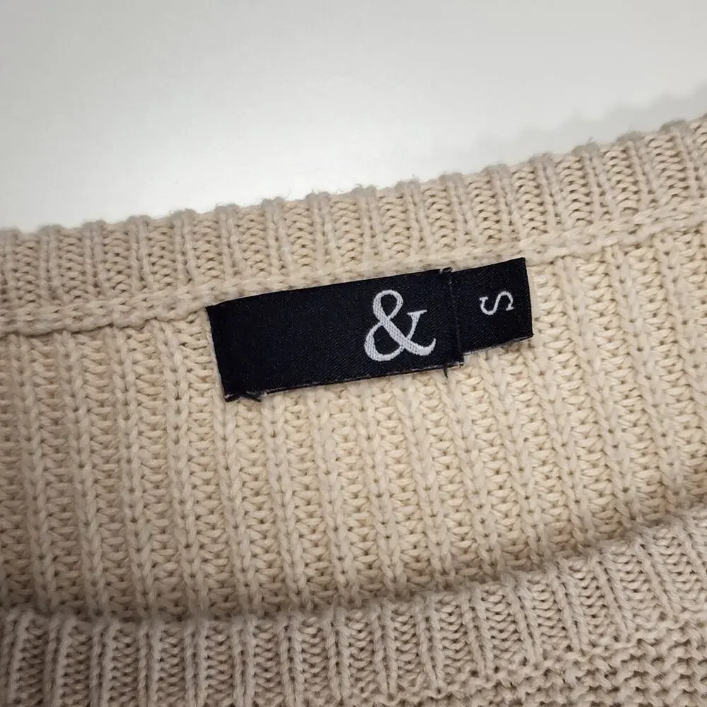 Ampersand Avenue Colorblock Knit Sweater Women’s Size S‎ Cream Brown Pullover